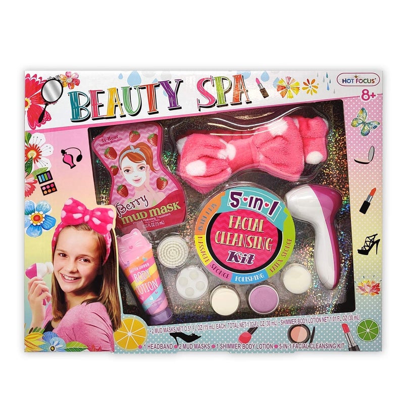 Hot Focus Kids Spa For Girls Toys Day Spa Kit - Kids Playset Deluxe Set With Facial Cleanser Machine Headband Mud Mask - Image 1